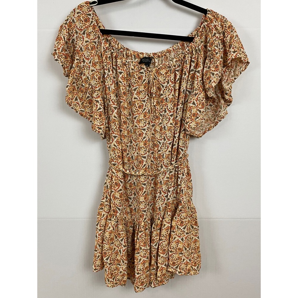 Rachel Zoe Boho Floral Off Shoulder Mini Dress Ruffle‎ Belted Tassels M